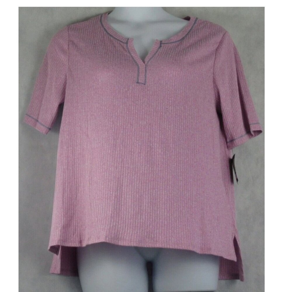 Ellen Tracy Women's Soft Ribbed Knit Short-Sleeve Pajama Top, Lilac, XL